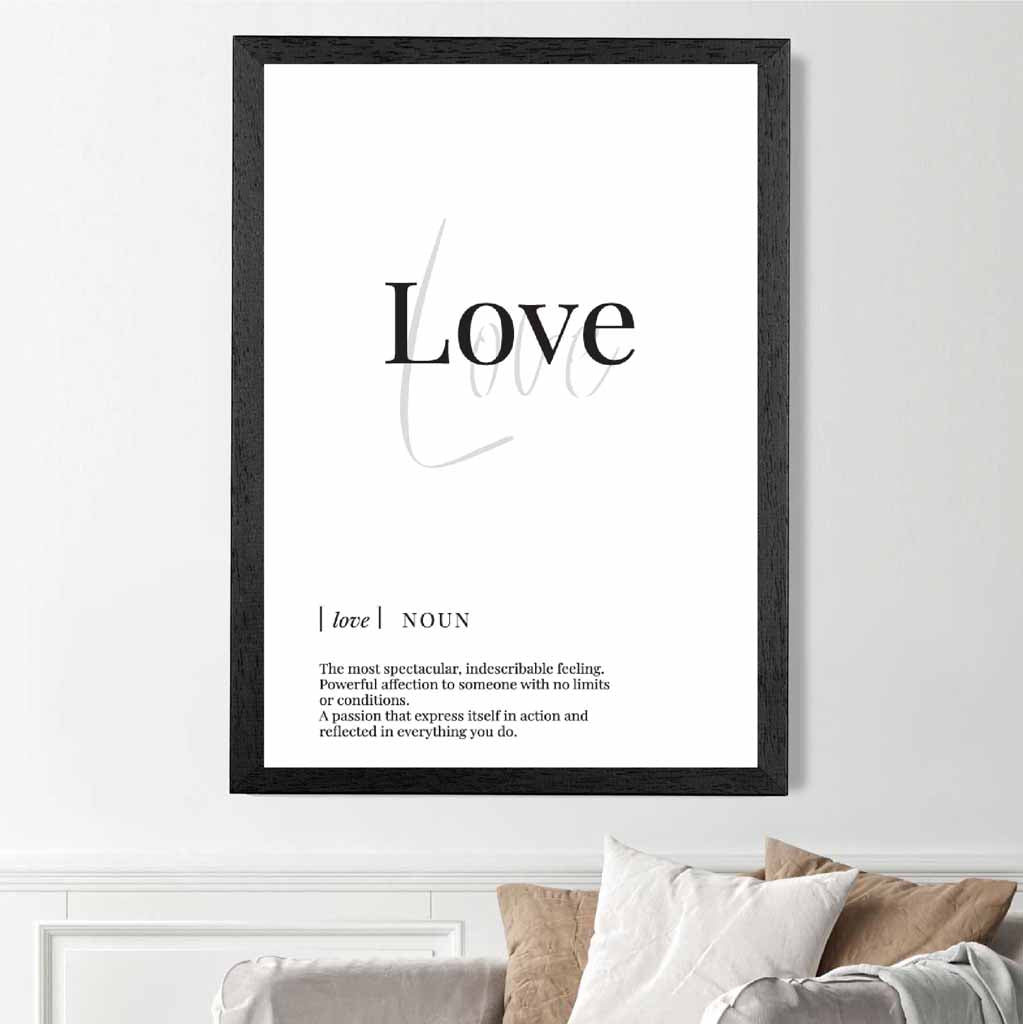 Love Black, White Dictionary Quote Print | Wall Art Plaza