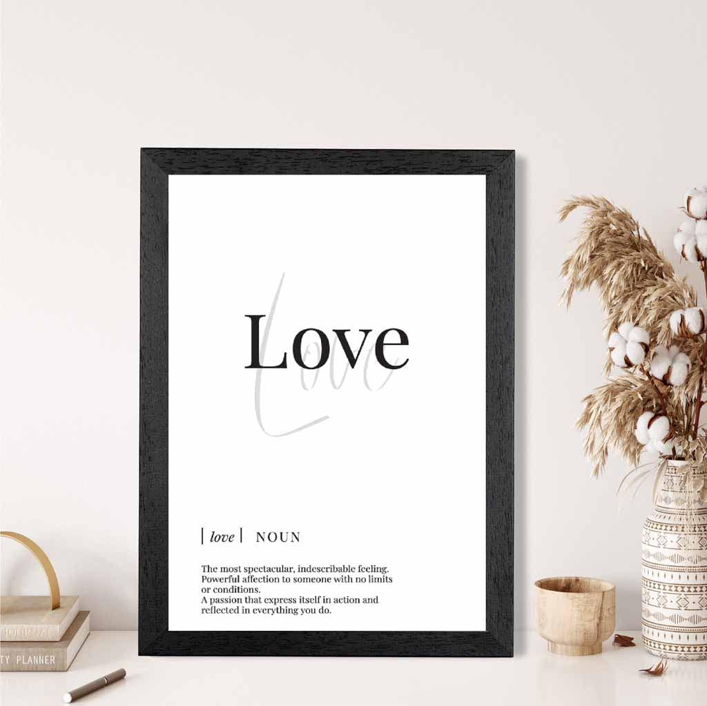 Love Black, White Dictionary Quote Print | Wall Art Plaza