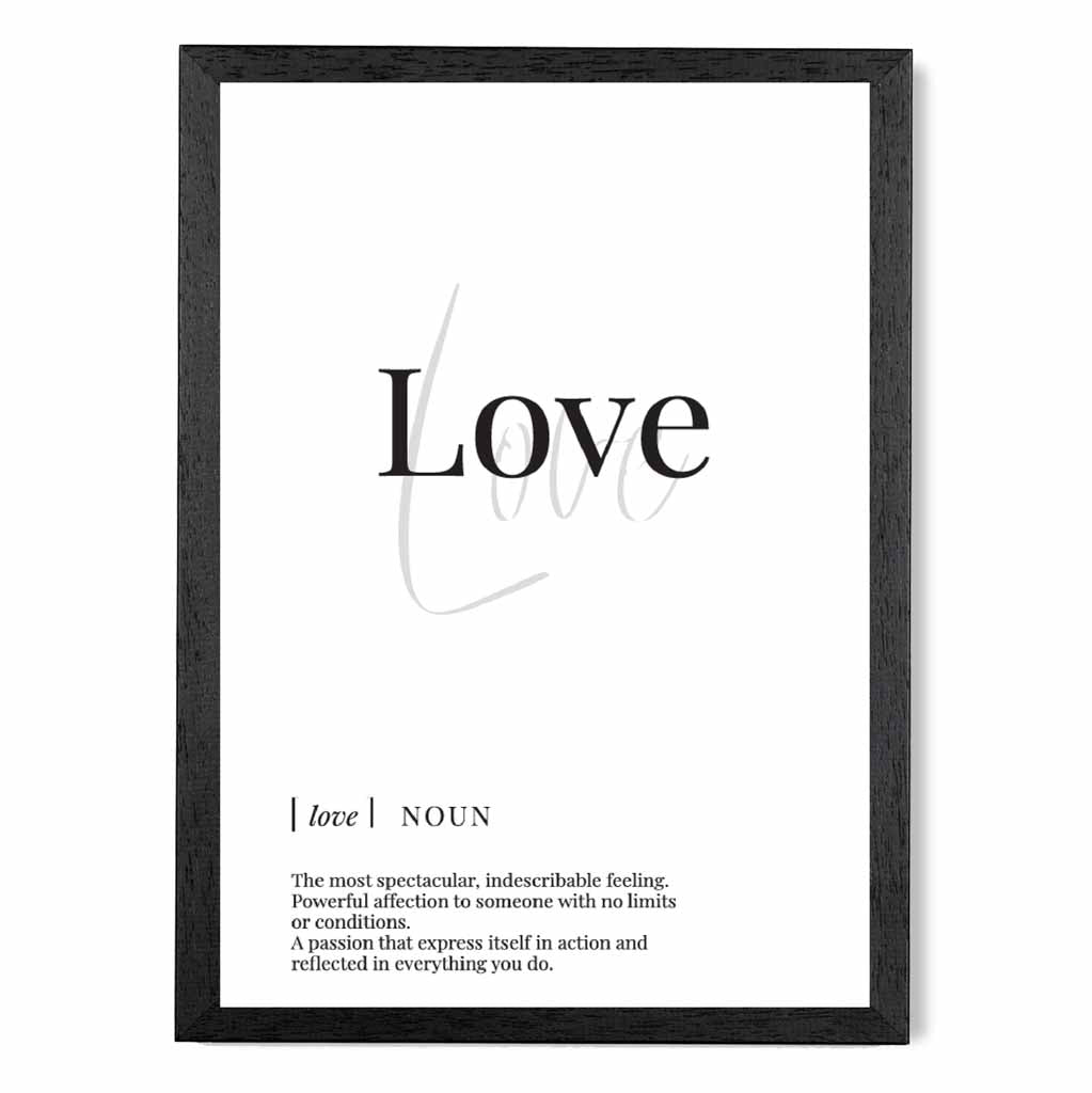 Love Black, White Dictionary Quote Print | Wall Art Plaza