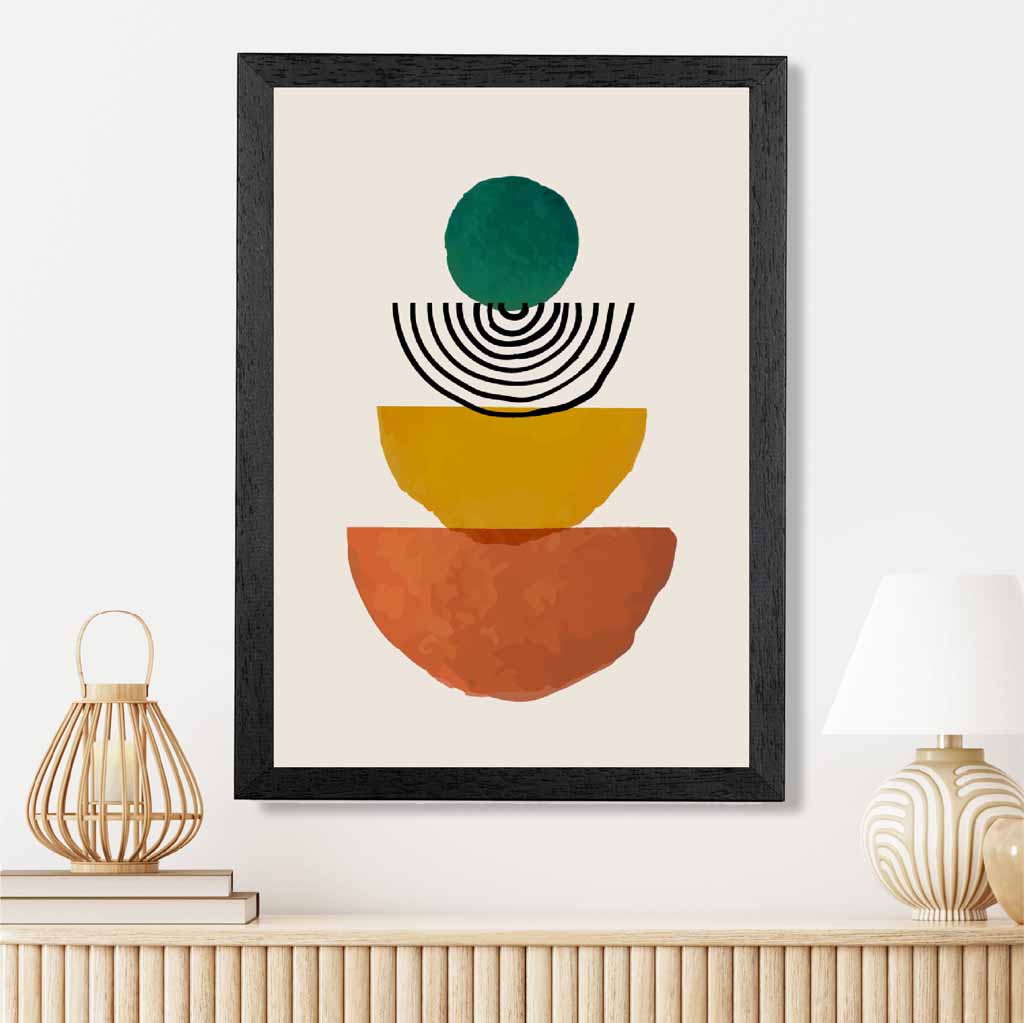 Mid Century Terracotta, Green Painted Shapes No 1 Art Print | Wall Art Plaza