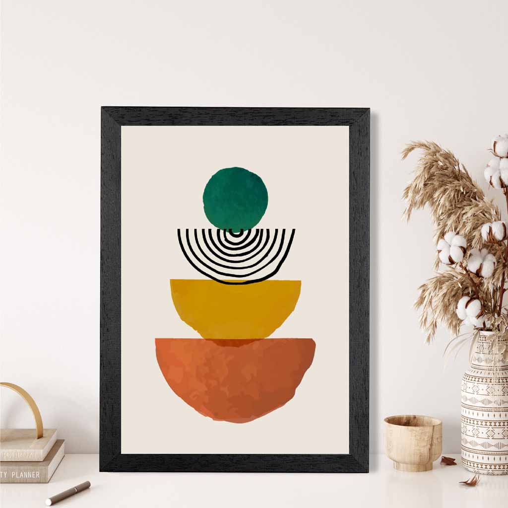 Mid Century Terracotta, Green Painted Shapes No 1 Art Print | Wall Art Plaza