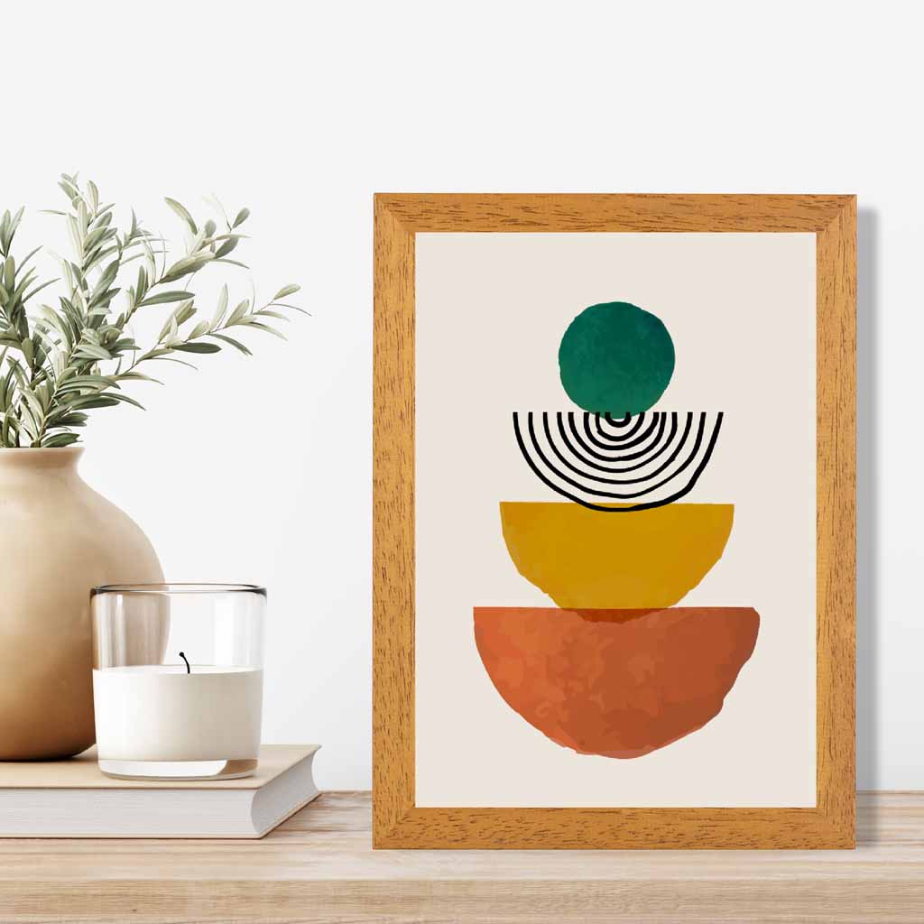 Mid Century Terracotta, Green Painted Shapes No 1 Art Print | Wall Art Plaza