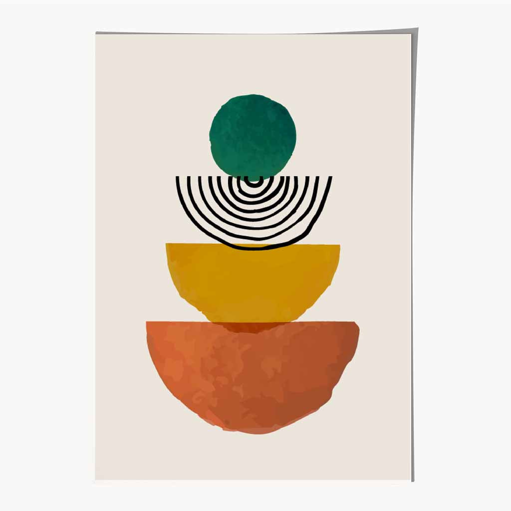 Mid Century Terracotta, Green Painted Shapes No 1 Art Print | Wall Art Plaza