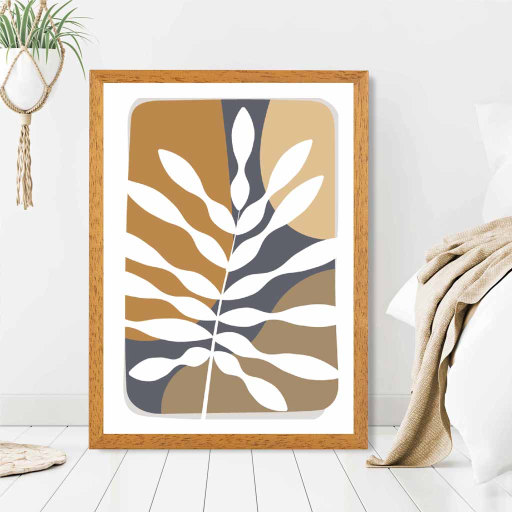 Boho Modern Blue, Beige Tropical Leaves No 3 Art Print | Wall Art Plaza