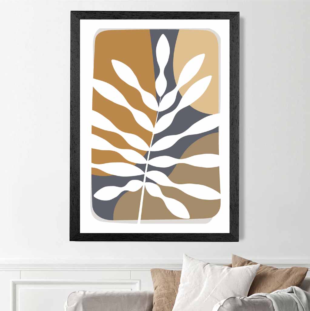 Boho Modern Blue, Beige Tropical Leaves No 3 Art Print | Wall Art Plaza