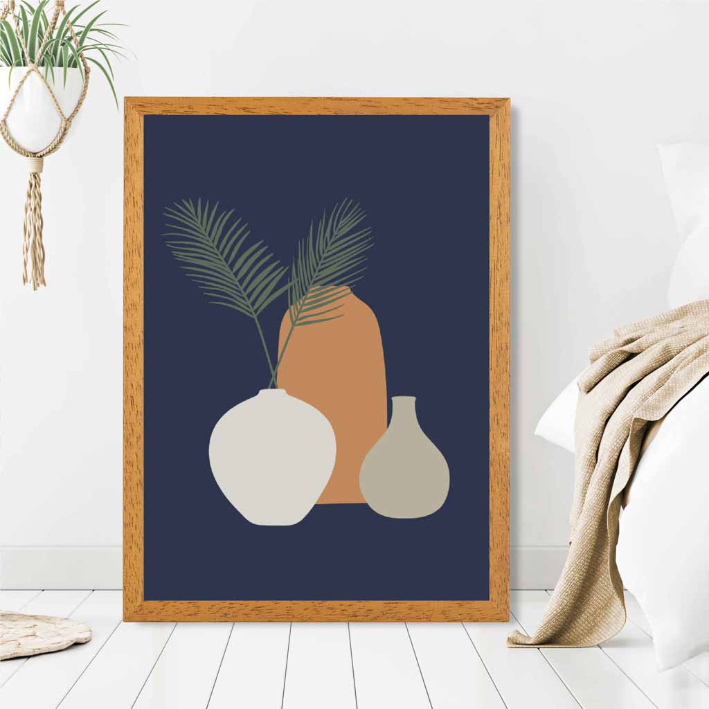 Boho Blue, Orange Botanical No 2 Art Print | Wall Art Plaza