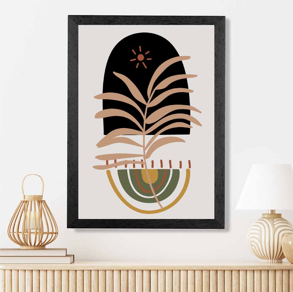 Boho Botanical Beige, Green Leaf No 1 Art Print | Wall Art Plaza