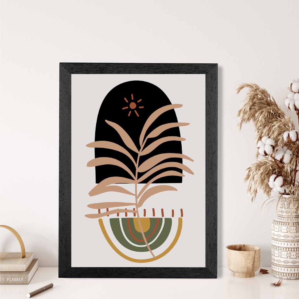 Boho Botanical Beige, Green Leaf No 1 Art Print | Wall Art Plaza