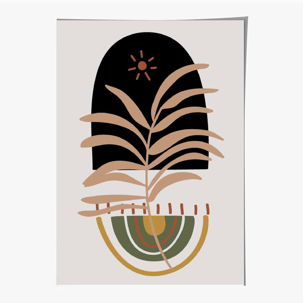 Boho Botanical Beige, Green Leaf No 1 Art Print | Wall Art Plaza