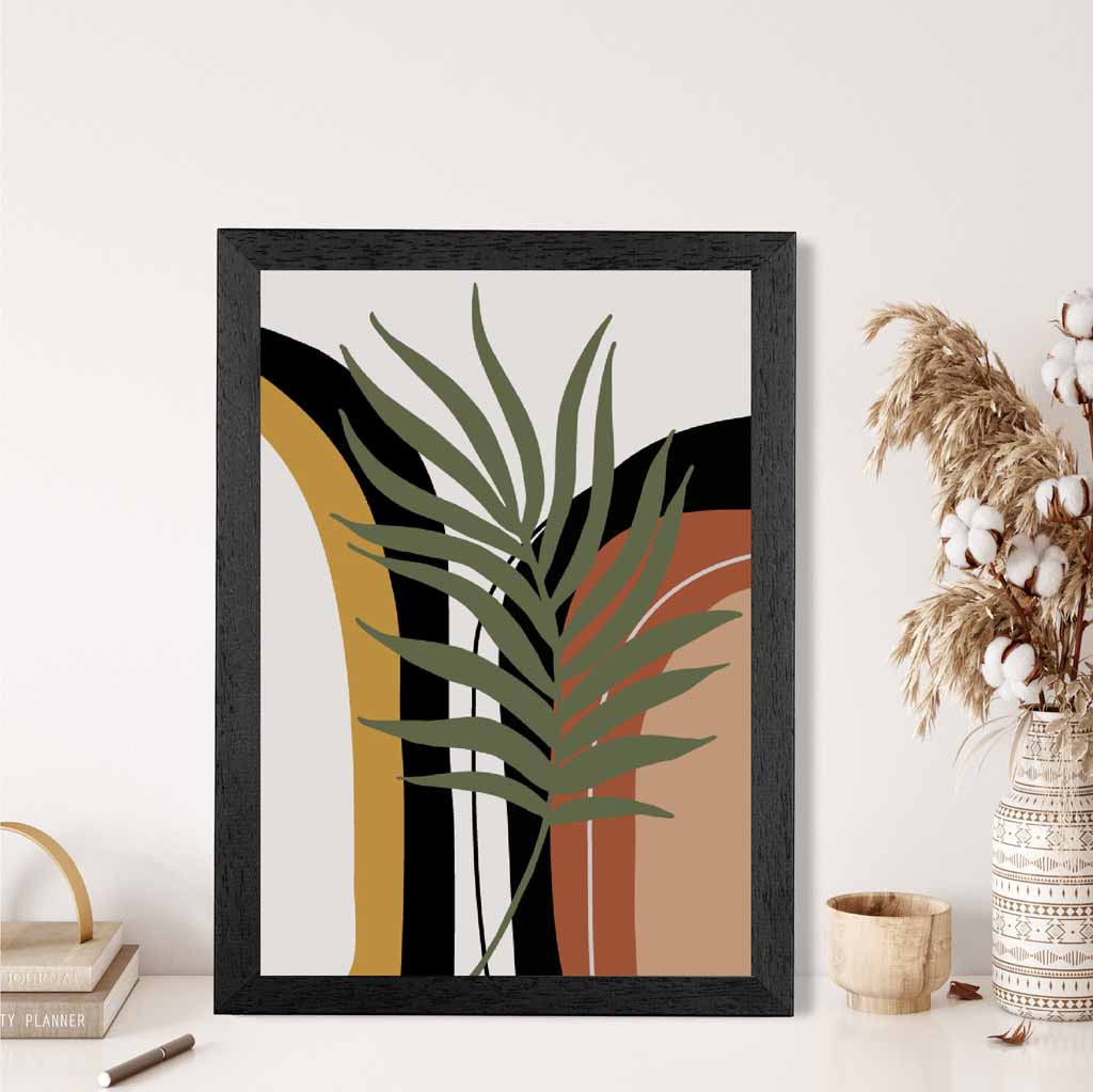 Boho Botanical Beige, Green Leaf No 2 Art Print | Wall Art Plaza