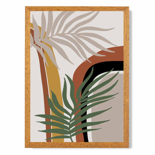 Boho Botanical Orange, Green Leaf No 1 Art Poster | Wall Art Plaza