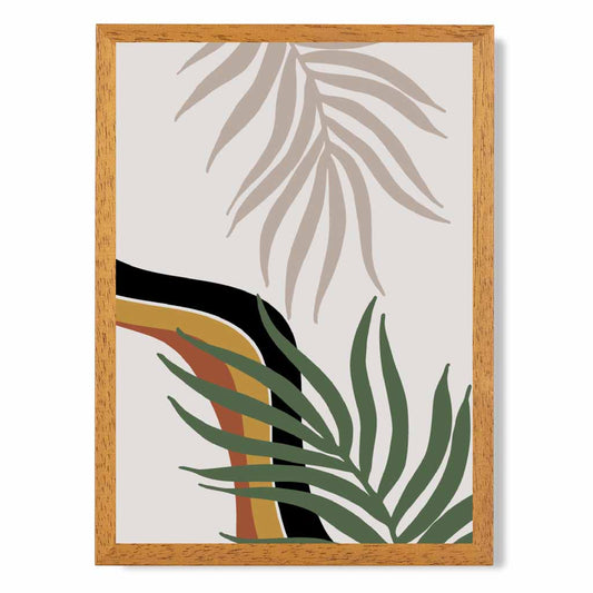 Boho Botanical Orange, Green Leaf No 3 Art Poster | Wall Art Plaza