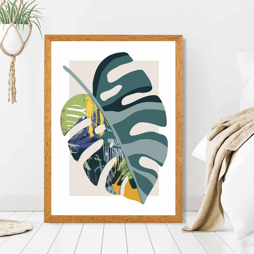 Boho Botanical Teal, Purple Floral Leaf No 1 Art Print | Wall Art Plaza