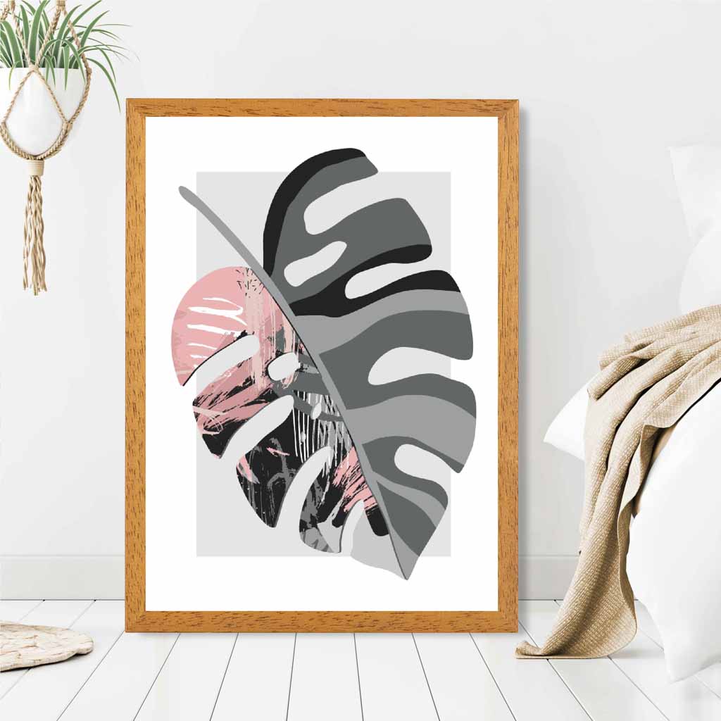 Boho Botanical Grey, Pink Floral Leaf No 1 Art Print | Wall Art Plaza