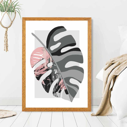 Boho Botanical Grey, Pink Floral Leaf No 1 Art Print | Wall Art Plaza