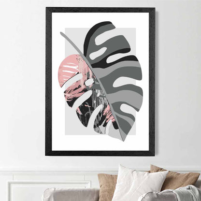 Boho Botanical Grey, Pink Floral Leaf No 1 Art Print | Wall Art Plaza