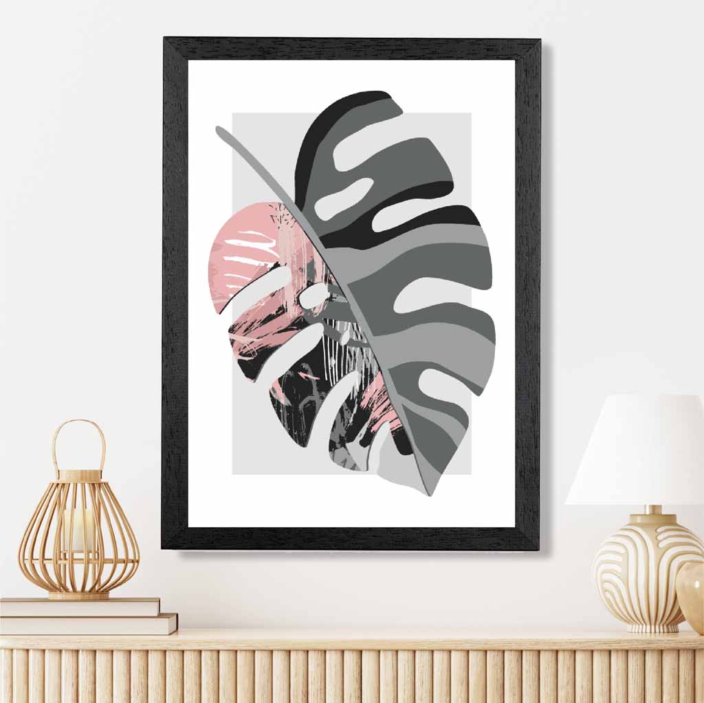 Boho Botanical Grey, Pink Floral Leaf No 1 Art Print | Wall Art Plaza