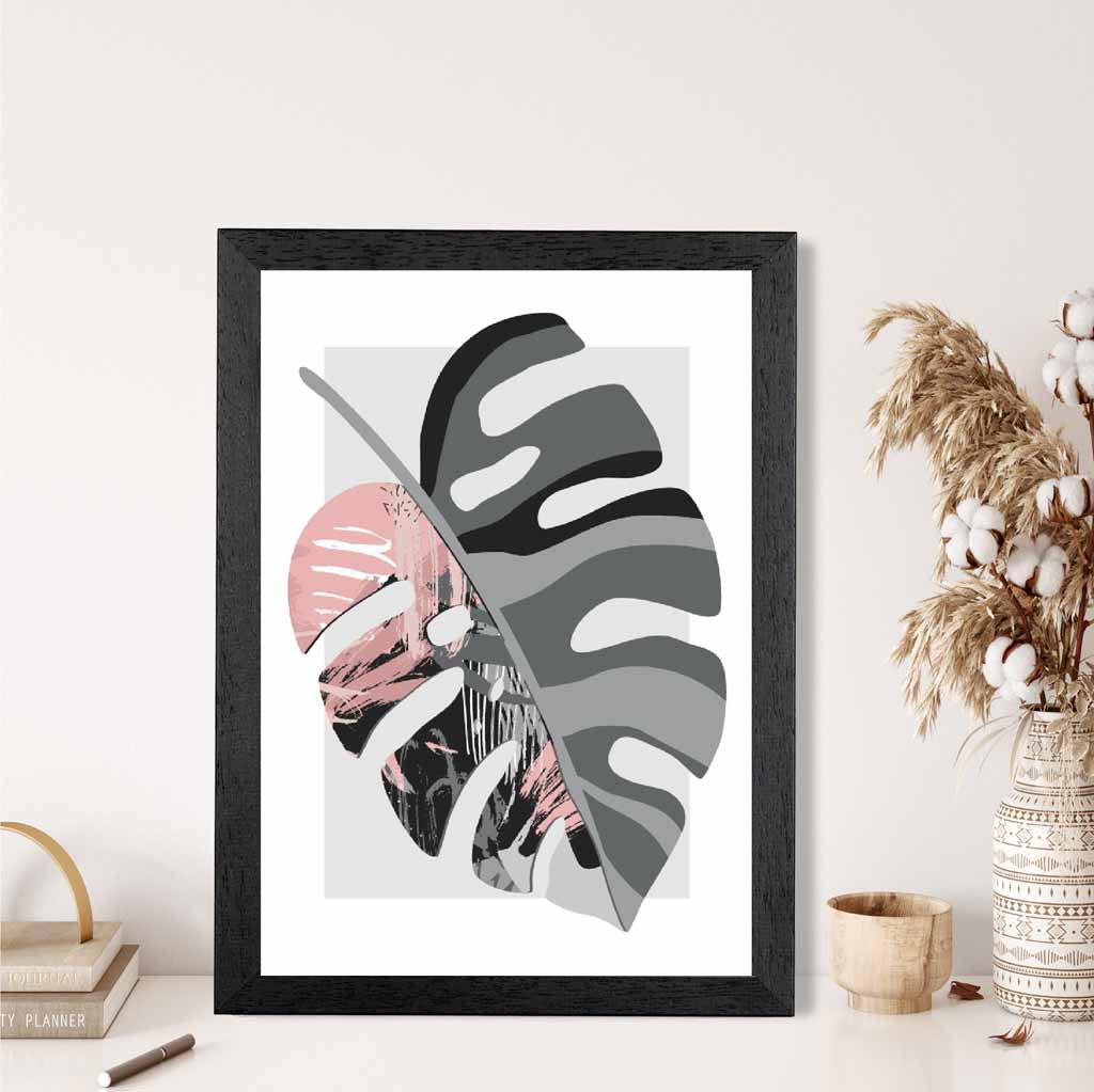 Boho Botanical Grey, Pink Floral Leaf No 1 Art Print | Wall Art Plaza