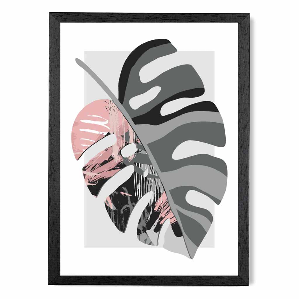 Boho Botanical Grey, Pink Floral Leaf No 1 Art Print | Wall Art Plaza