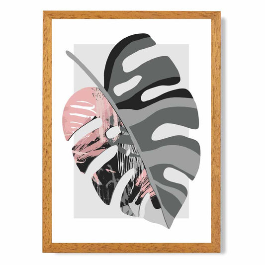 Boho Botanical Grey, Pink Floral Leaf No 1 Art Print | Wall Art Plaza