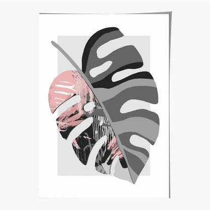 Boho Botanical Grey, Pink Floral Leaf No 1 Art Print | Wall Art Plaza