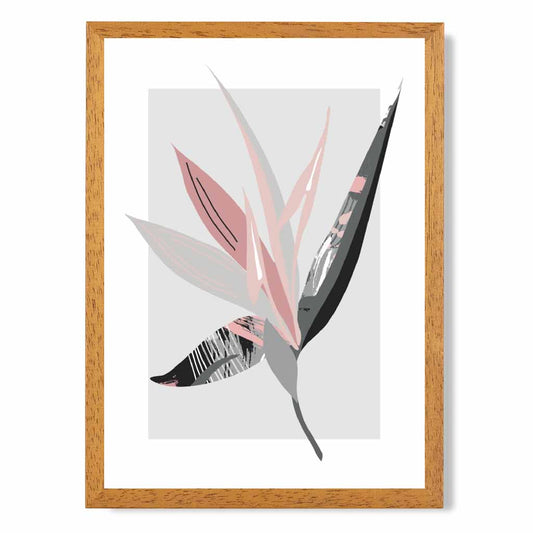 Boho Botanical Grey, Pink Floral Leaf No 2 Art Print | Wall Art Plaza