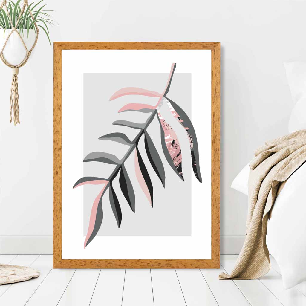 Boho Botanical Grey, Pink Floral Leaf No 3 Art Print | Wall Art Plaza