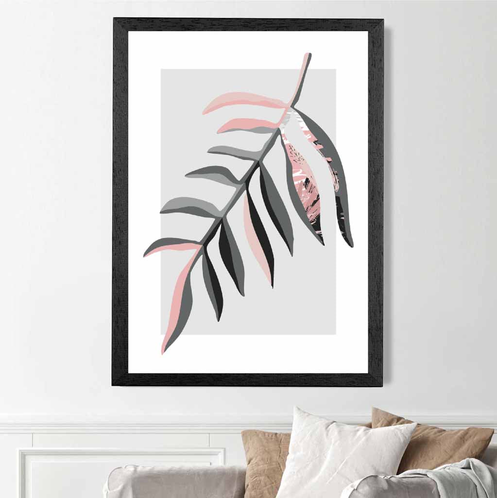 Boho Botanical Grey, Pink Floral Leaf No 3 Art Print | Wall Art Plaza