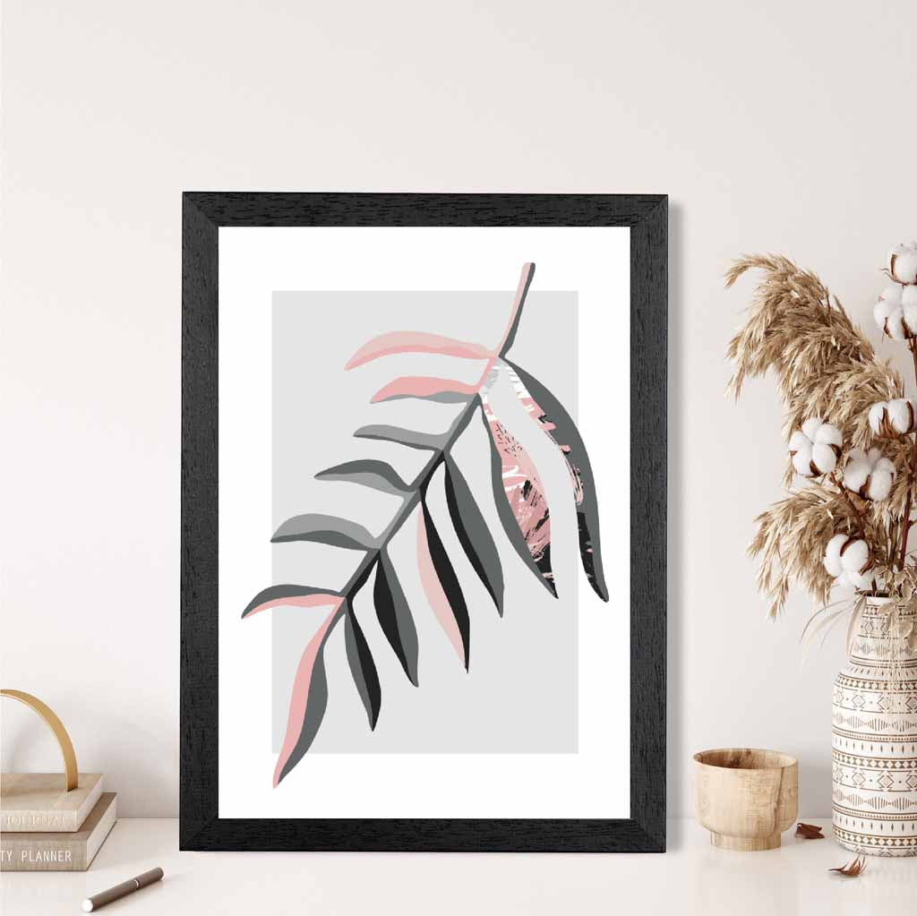 Boho Botanical Grey, Pink Floral Leaf No 3 Art Print | Wall Art Plaza