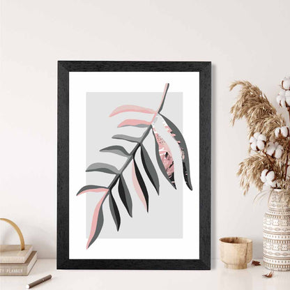 Boho Botanical Grey, Pink Floral Leaf No 3 Art Print | Wall Art Plaza