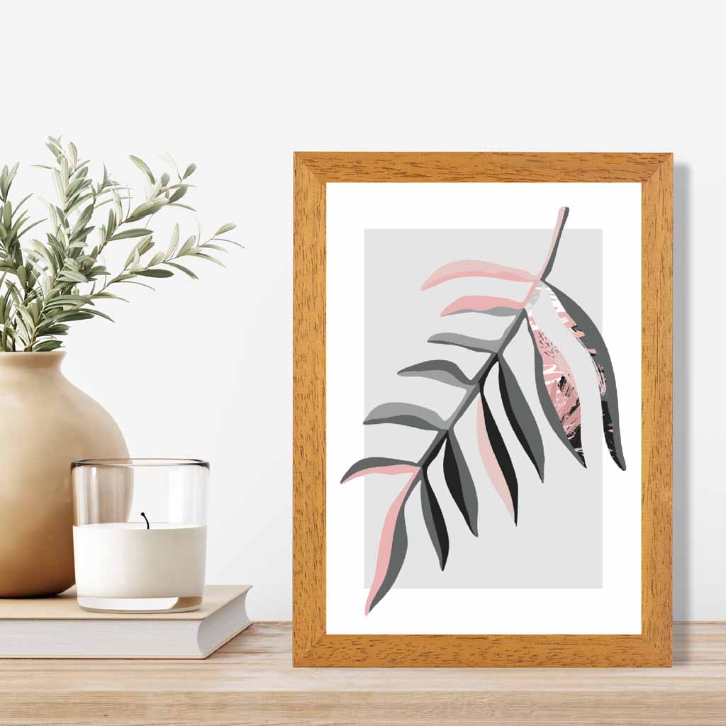 Boho Botanical Grey, Pink Floral Leaf No 3 Art Print | Wall Art Plaza