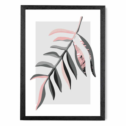 Boho Botanical Grey, Pink Floral Leaf No 3 Art Print | Wall Art Plaza