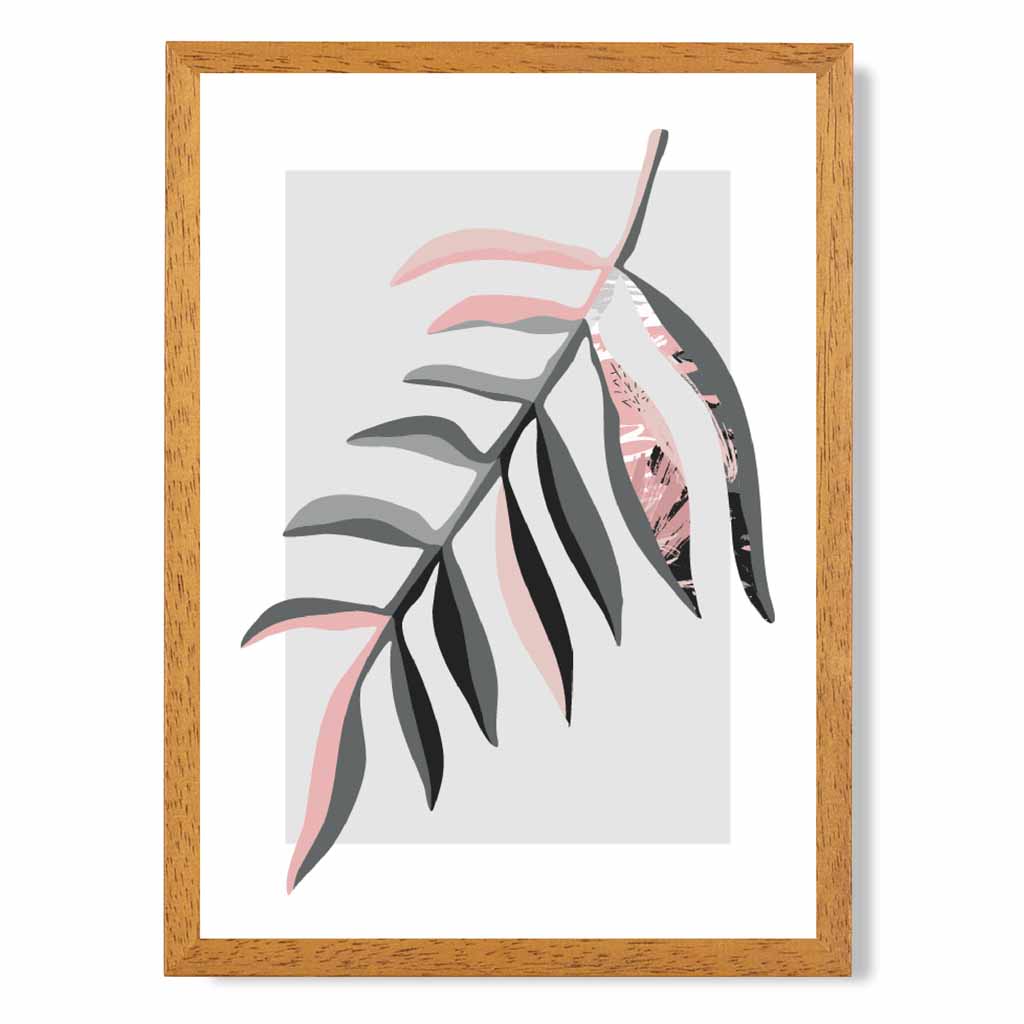 Boho Botanical Grey, Pink Floral Leaf No 3 Art Print | Wall Art Plaza