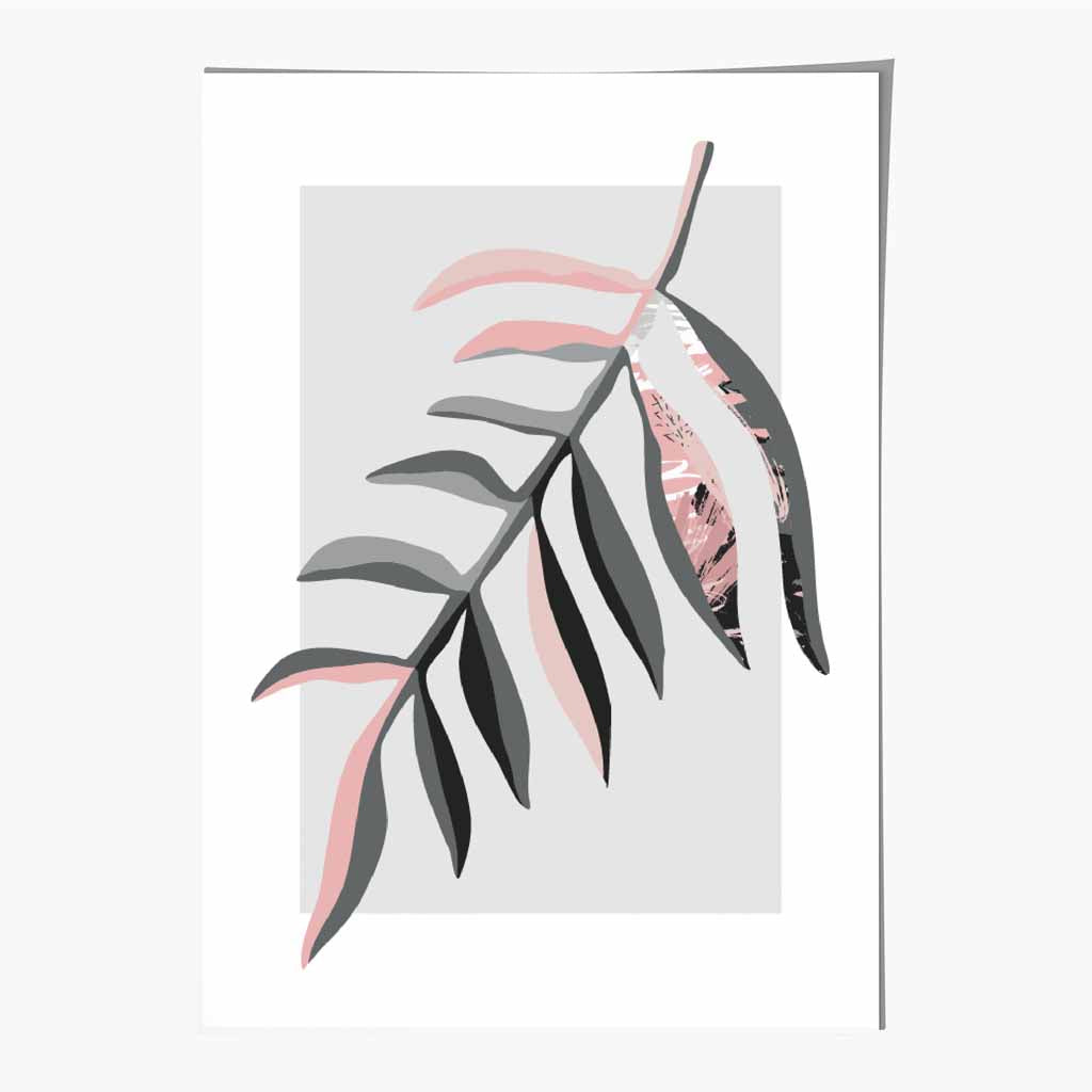 Boho Botanical Grey, Pink Floral Leaf No 3 Art Print | Wall Art Plaza