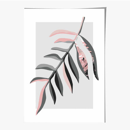 Boho Botanical Grey, Pink Floral Leaf No 3 Art Print | Wall Art Plaza