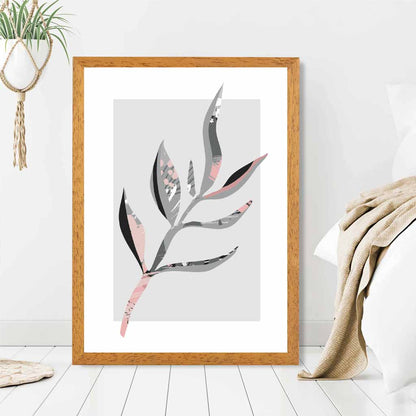 Boho Botanical Grey, Pink Floral Leaf No 4 Art Print | Wall Art Plaza