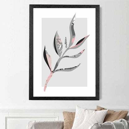 Boho Botanical Grey, Pink Floral Leaf No 4 Art Print | Wall Art Plaza