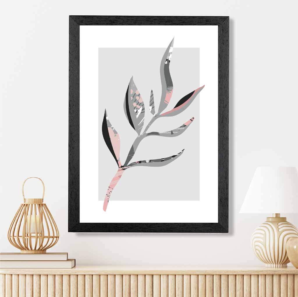 Boho Botanical Grey, Pink Floral Leaf No 4 Art Print | Wall Art Plaza