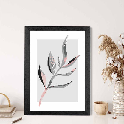 Boho Botanical Grey, Pink Floral Leaf No 4 Art Print | Wall Art Plaza