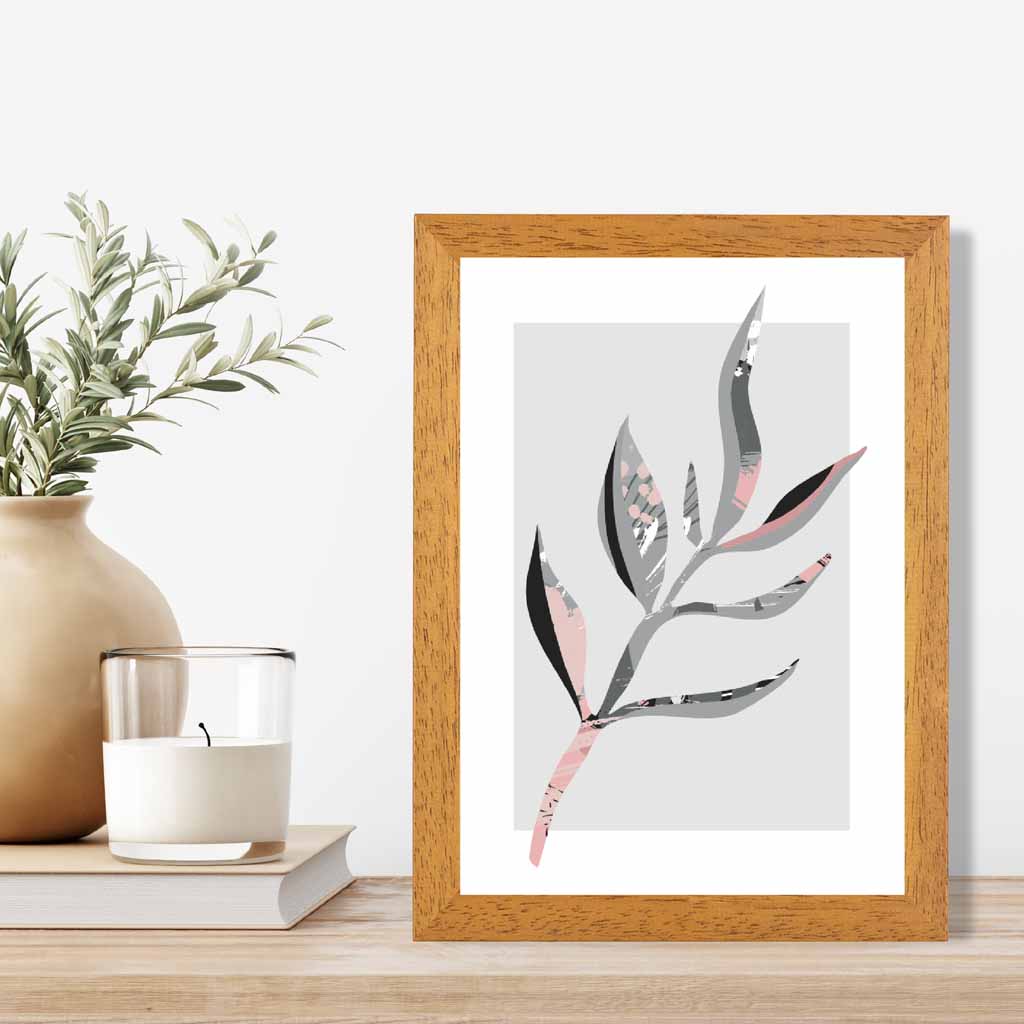 Boho Botanical Grey, Pink Floral Leaf No 4 Art Print | Wall Art Plaza