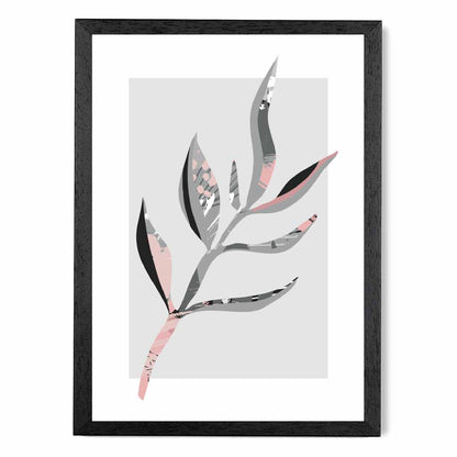 Boho Botanical Grey, Pink Floral Leaf No 4 Art Print | Wall Art Plaza