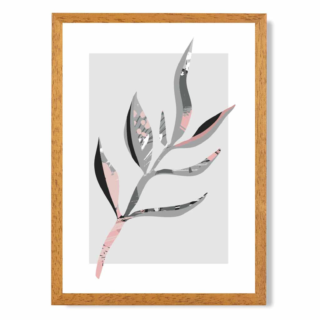 Boho Botanical Grey, Pink Floral Leaf No 4 Art Print | Wall Art Plaza