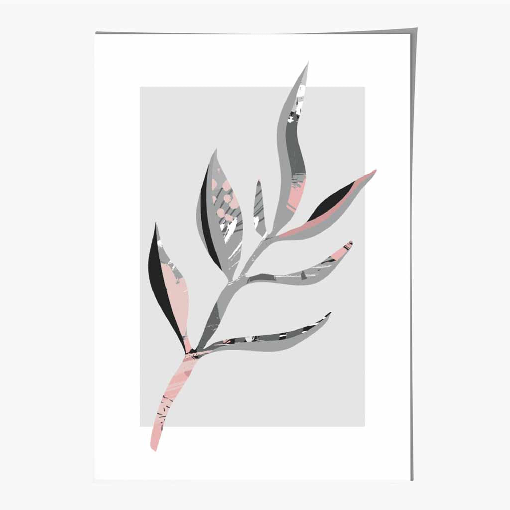 Boho Botanical Grey, Pink Floral Leaf No 4 Art Print | Wall Art Plaza