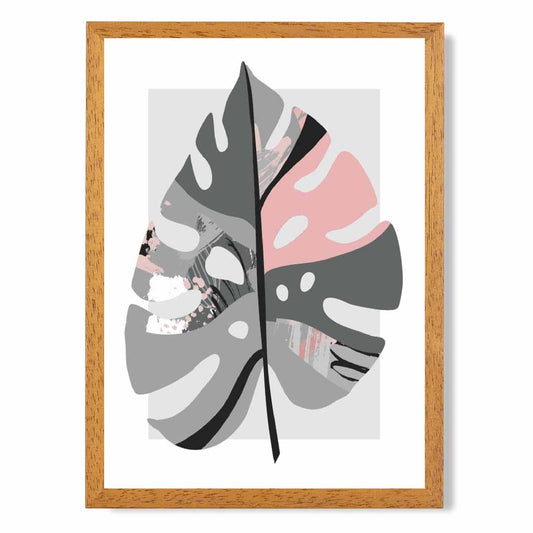 Boho Botanical Grey, Pink Floral Leaf No 5 Art Print | Wall Art Plaza