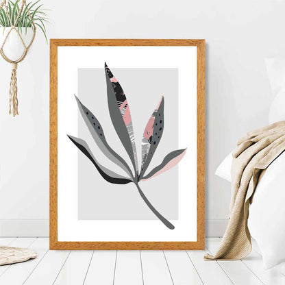 Boho Botanical Grey, Pink Floral Leaf No 6 Art Print | Wall Art Plaza