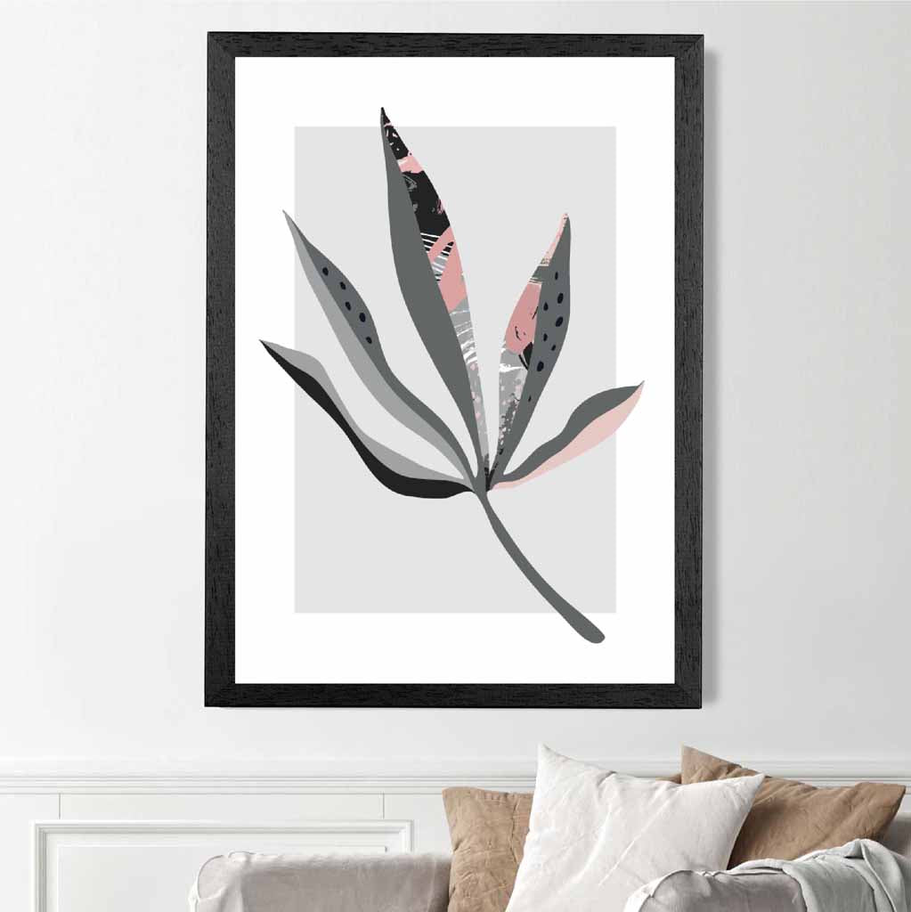 Boho Botanical Grey, Pink Floral Leaf No 6 Art Print | Wall Art Plaza