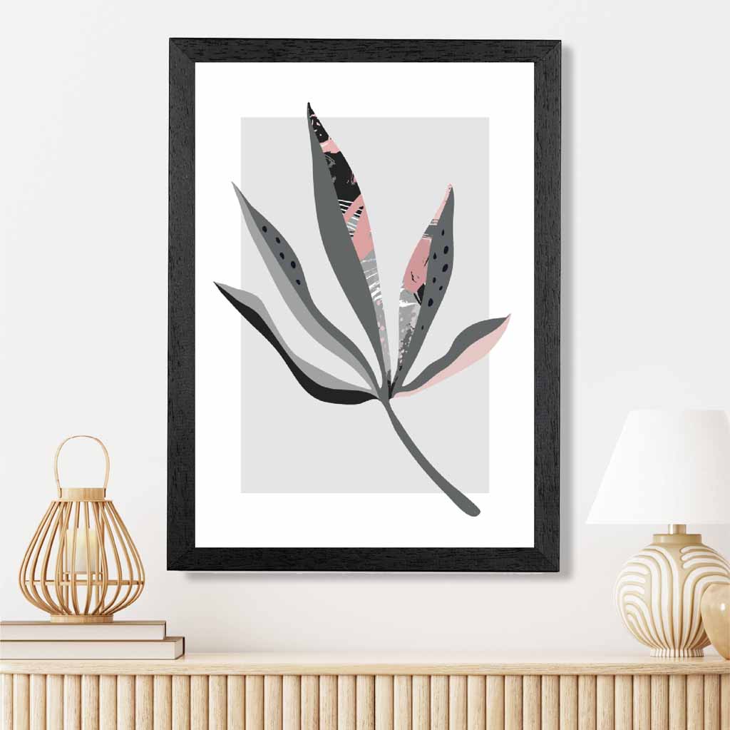 Boho Botanical Grey, Pink Floral Leaf No 6 Art Print | Wall Art Plaza