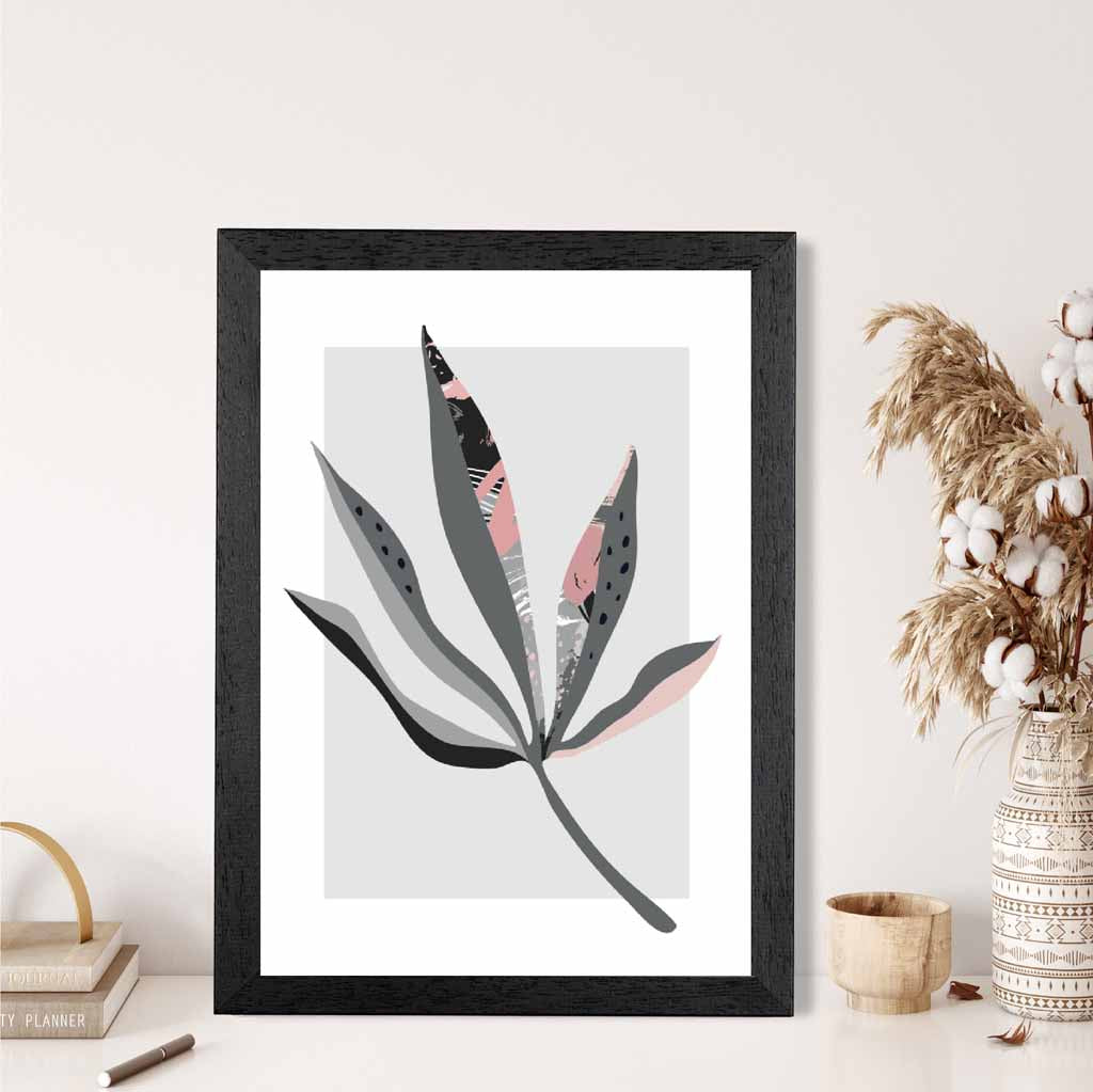 Boho Botanical Grey, Pink Floral Leaf No 6 Art Print | Wall Art Plaza