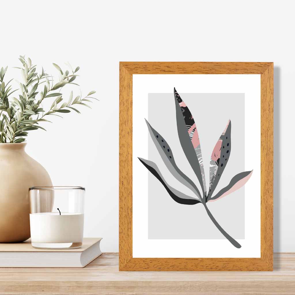 Boho Botanical Grey, Pink Floral Leaf No 6 Art Print | Wall Art Plaza