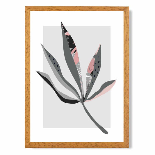 Boho Botanical Grey, Pink Floral Leaf No 6 Art Print | Wall Art Plaza